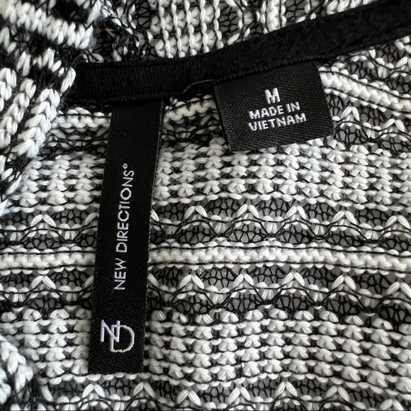 New Directions Black and White Striped Open Front Long Sleeve Cardigan - Picture 3 of 3